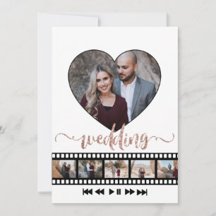 Six Photos Collage Movie Frame Rose Gold Glitter Invitation