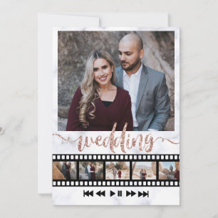 Six Photos Collage Movie Frame Rose Gold Glitter  Invitation