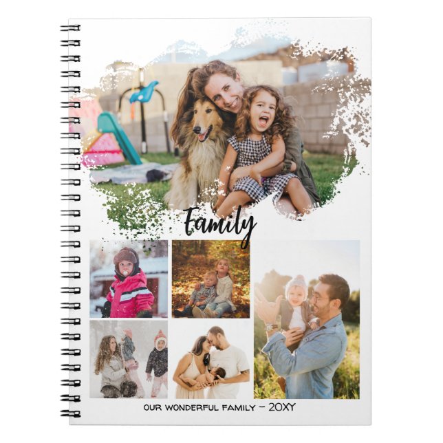 Six Photos Collage Simple Frame Family Diary Notebook (Front)