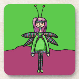 Six Plastic Coasters, Cute Dragonfly Costume Girl Coaster