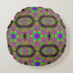 six-point flower stars purple green round cushion