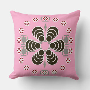 Six point Mandala - pink  and black Cushion