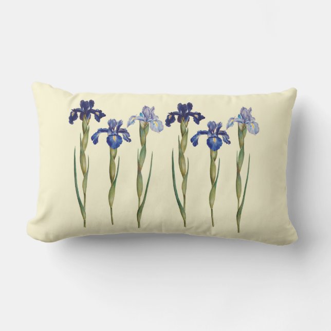 Six Purple & Blue Iris Outdoor Lumbar Pillow (Front)