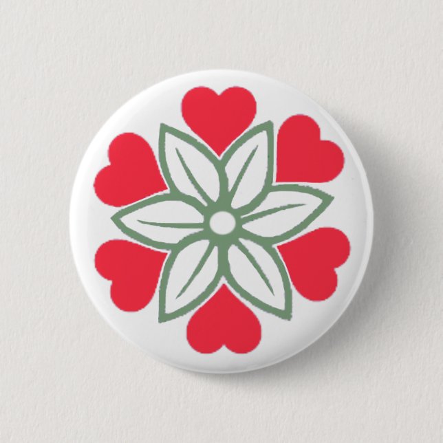 Six Red Hearts Flower Button Pin Badge (Front)