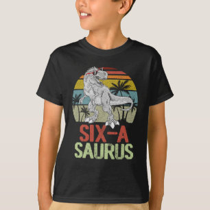 Six Saurus Dinosaur Birthday 6th TRex Dino T-Shirt