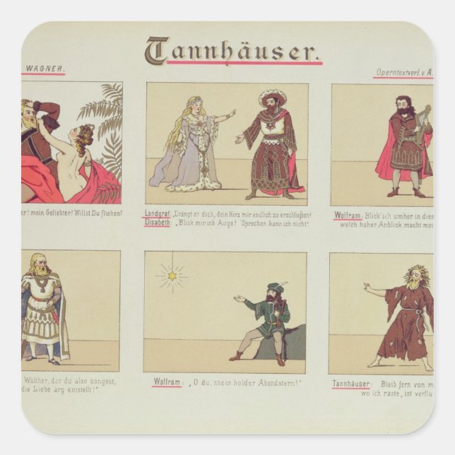 Six scenes relating to the opera 'Tannhauser' Square Sticker (Front)