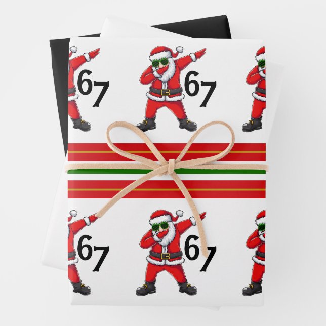 Six Seven 67 6 7 6-7 Meme Dubbing Santa Christmas Wrapping Paper Sheet (In situ)