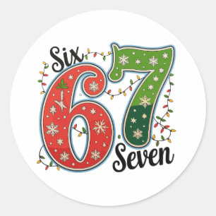 Six Seven 67 6 7 Christmas Meme Funny Xmas Lights Classic Round Sticker