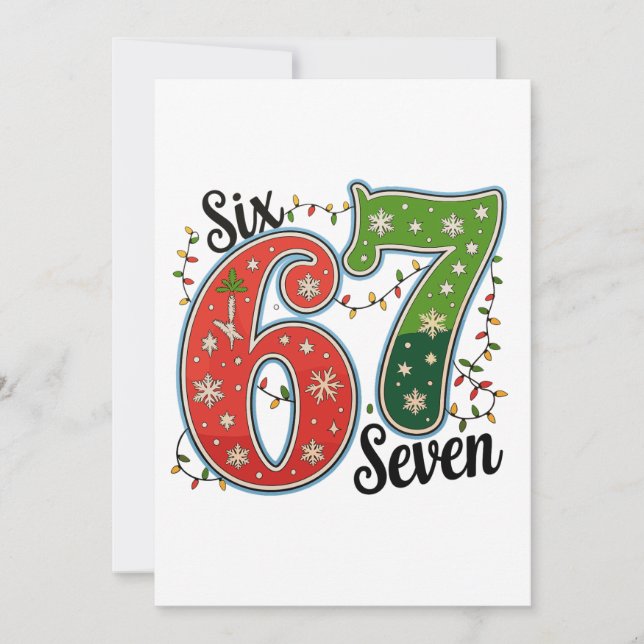 Six Seven 67 6 7 Christmas Meme Funny Xmas Lights Holiday Card (Front)