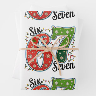 Six Seven 67 6 7 Christmas Meme Funny Xmas Lights Wrapping Paper Sheet