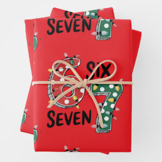 Six Seven 67 6 7 Christmas Meme Funny Xmas  red Wrapping Paper Sheet