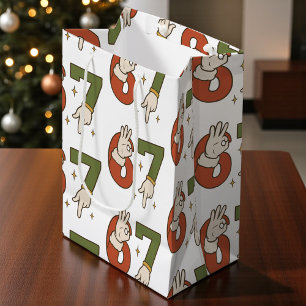 Six Seven 67 6 7 Christmas Santa Elf Meme  Medium Gift Bag