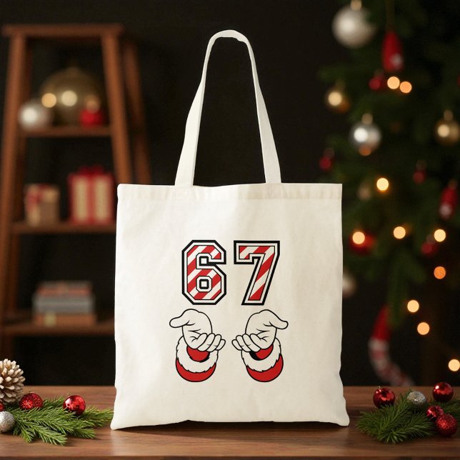 Six Seven 67 6 7 Funny Christmas Meme Holiday Tote Bag (Creator Uploaded)