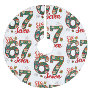 Six Seven 67 6 7 Meme Christmas Xmas Santa Hat Brushed Polyester Tree Skirt
