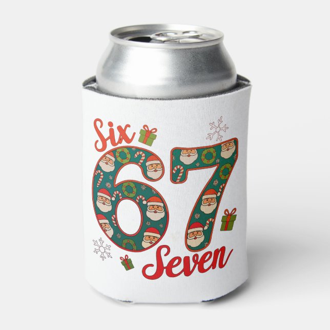 Six Seven 67 6 7 Meme Christmas Xmas Santa Hat Can Cooler (Can Front)