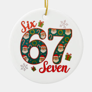 Six Seven 67 6 7 Meme Christmas Xmas Santa Hat Ceramic Tree Decoration