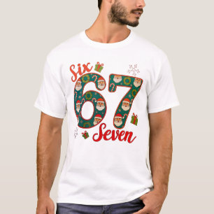 Six Seven 67 6 7 Meme Christmas Xmas Santa Hat T-Shirt