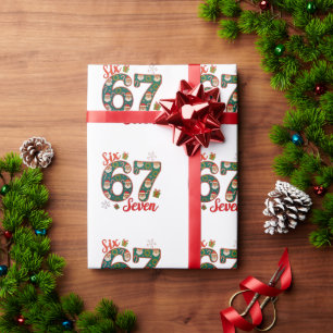 Six Seven 67 6 7 Meme Christmas Xmas Santa Hat Wrapping Paper