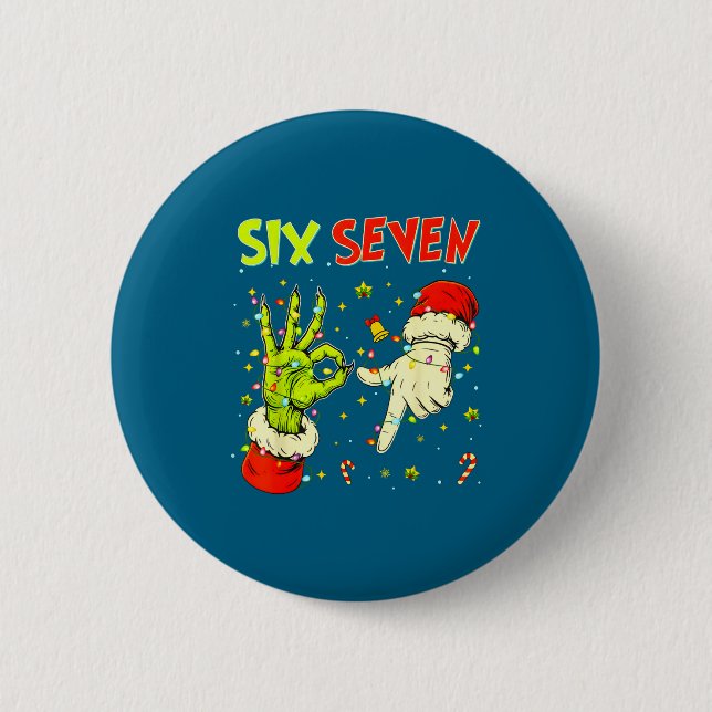 Six Seven 67 Funny Hand-sign Christmas Meme  6 Cm Round Badge (Front)