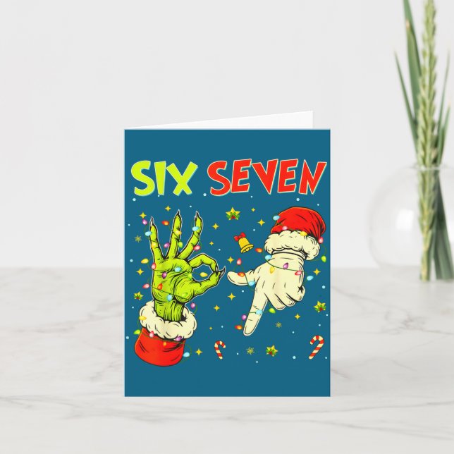 Six Seven 67 Funny Hand-sign Christmas Meme  Card (Front)