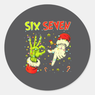 Six Seven 67 Funny Hand-sign Christmas Meme  Classic Round Sticker