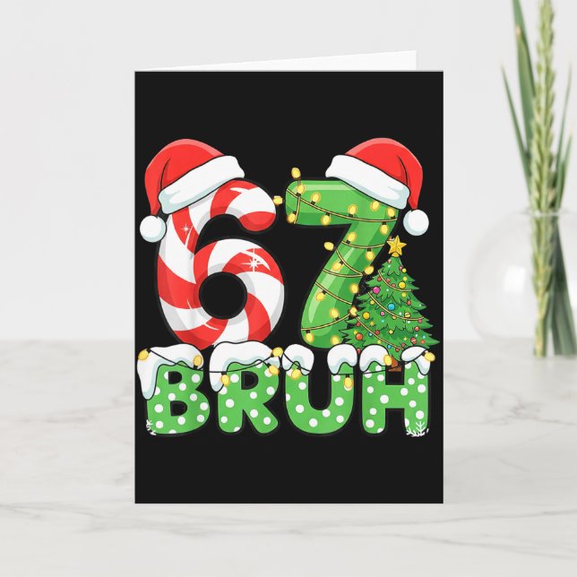 Six Seven 67 Funny Santa Bruh Christmas Meme  Card (Front)