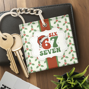 Six Seven 67 Funny Santa Hat Christmas Xmas Meme Key Ring