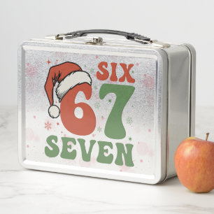 Six Seven 67 Funny Santa Hat Christmas Xmas Meme Metal Lunch Box