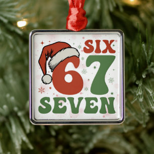 Six Seven 67 Funny Santa Hat Christmas Xmas Meme Metal Tree Decoration
