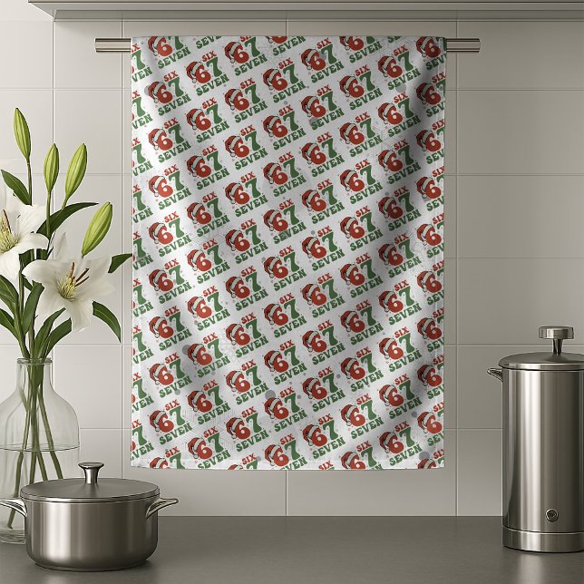 Six Seven 67 Funny Santa Hat Christmas Xmas Meme Tea Towel (Creator Uploaded)
