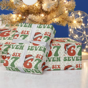 Six Seven 67 Funny Santa Hat Christmas Xmas Meme Wrapping Paper