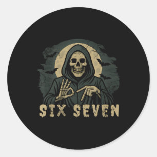 Six Seven 67 Grim Reaper Halloween Skeleton Hand S Classic Round Sticker