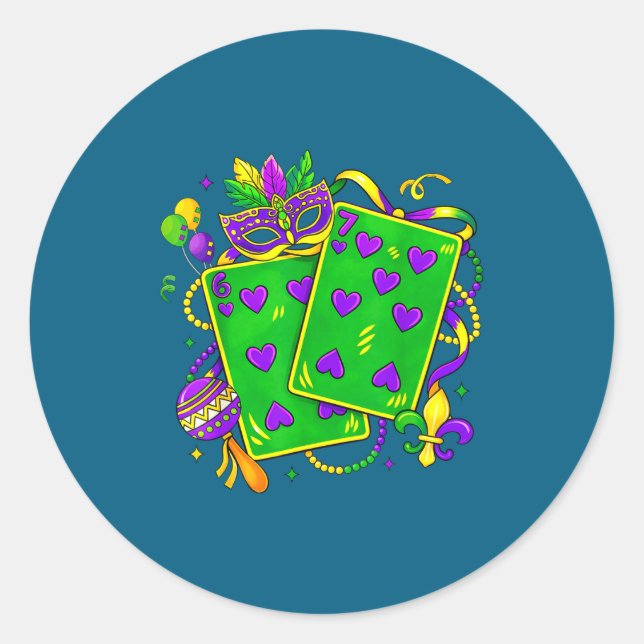 Six Seven 67 Mardi Gras Funny Mardi Gras Parade Me Classic Round Sticker (Front)