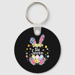 Six seven 67 meme 6 7 bunny leopard kids funny key ring