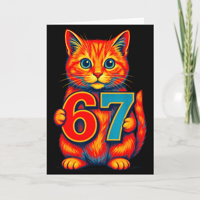 Six Seven 67 Meme 6 7 Cat Youth Boy Girl  Card (Front)