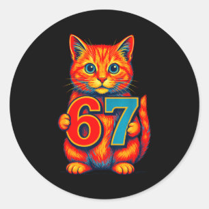 Six Seven 67 Meme 6 7 Cat Youth Boy Girl  Classic Round Sticker