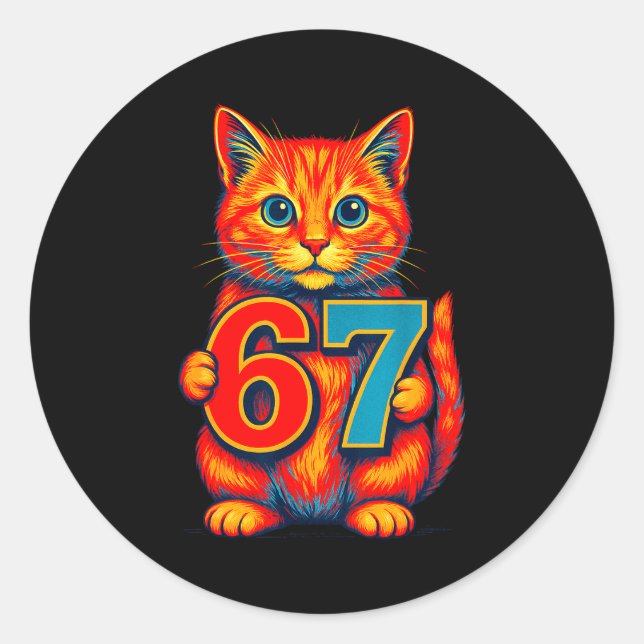 Six Seven 67 Meme 6 7 Cat Youth Boy Girl  Classic Round Sticker (Front)