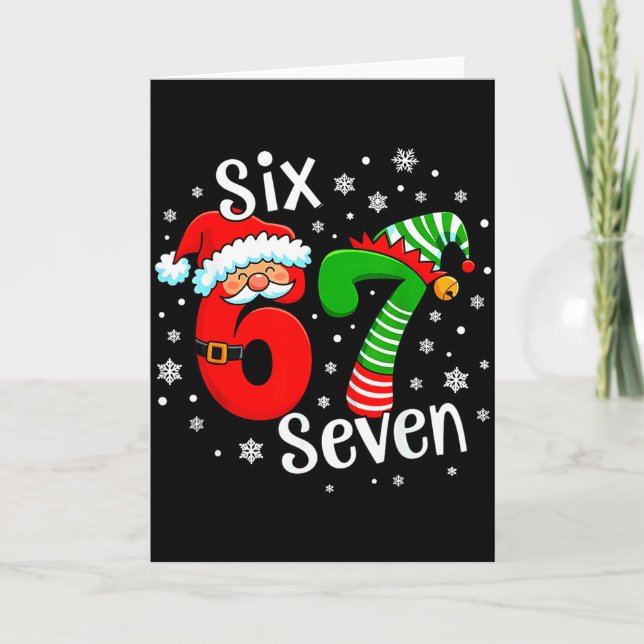 Six Seven 67 Meme 6 7 Elf Santa Christmas  Card (Front)