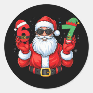 Six Seven 67 Meme 6 7 Elf Santa Christmas Pajamas  Classic Round Sticker