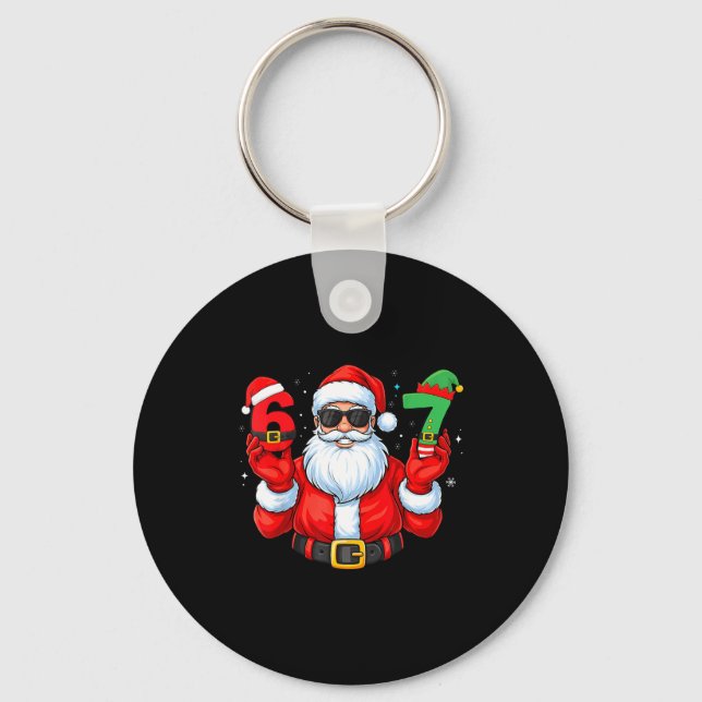Six Seven 67 Meme 6 7 Elf Santa Christmas Pajamas  Key Ring (Front)