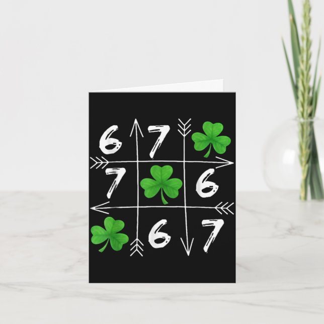 Six seven 67 meme 6 7 st patrick´s day shamrock  card (Front)