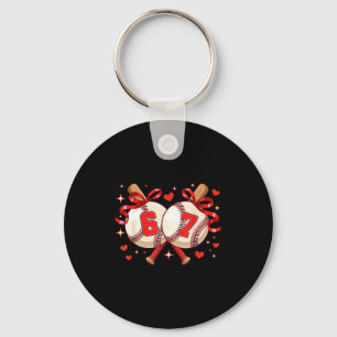 Six Seven 67 Meme Baseball Key Ring