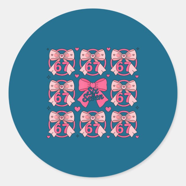 Six Seven 67 Meme Coquette Bow 6 7 Valentines Day  Classic Round Sticker (Front)