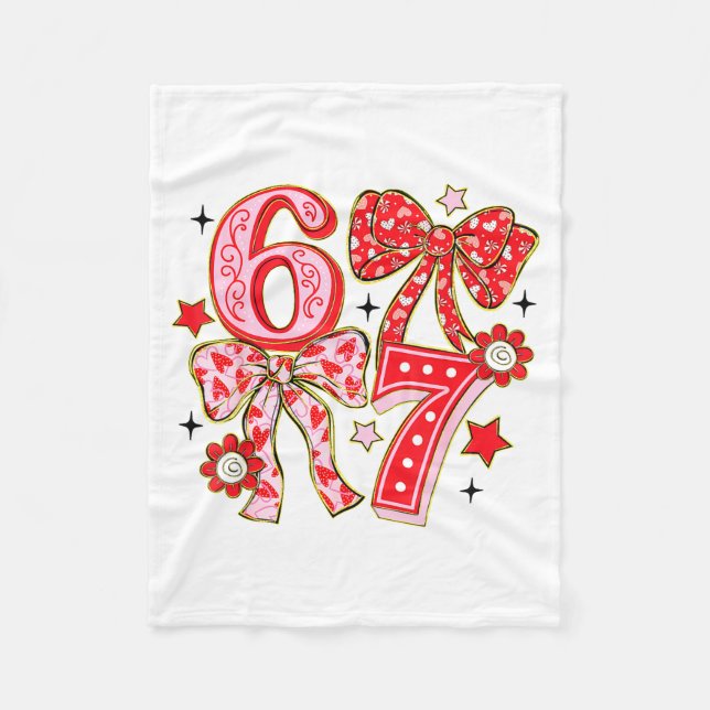 Six Seven 67 Meme Coquette Bow 6 7 Valentines Day  Fleece Blanket (Front)