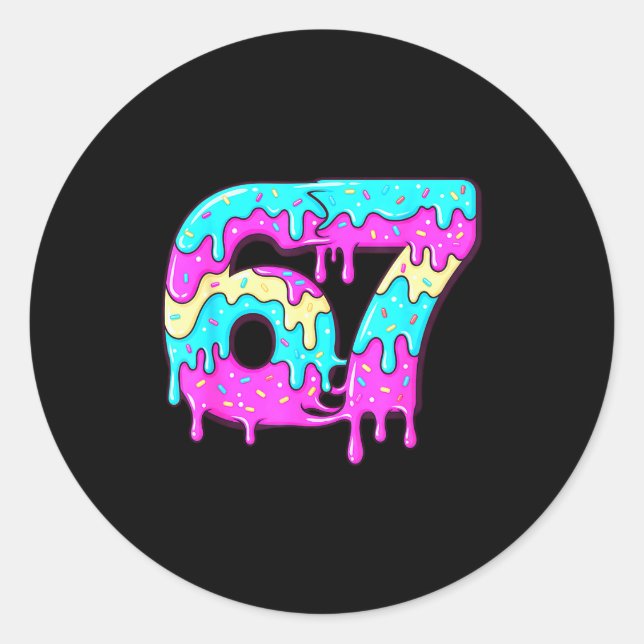 Six Seven 67 Meme Drippy Number 67 Ice Cream  Classic Round Sticker (Front)