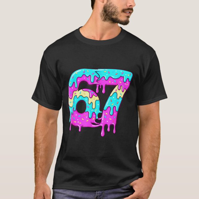 Six Seven 67 Meme Drippy Number 67 Ice Cream  T-Shirt (Front)