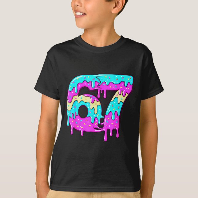 Six Seven 67 Meme Drippy Number 67 Ice Cream  T-Shirt (Front)