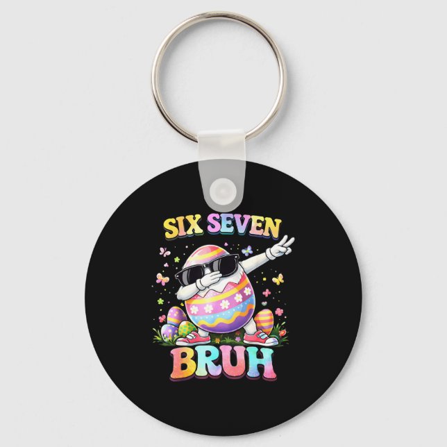 Six seven 67 meme easter day egg 6 7 teens boys key ring (Front)