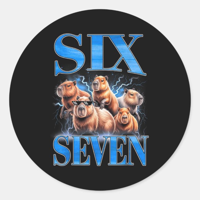 Six Seven 67 Meme Funny Capybara Bootleg Graphic  Classic Round Sticker (Front)