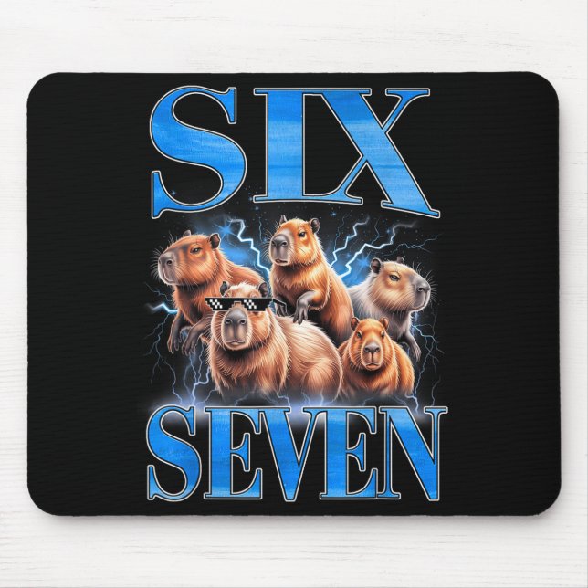 Six Seven 67 Meme Funny Capybara Bootleg Graphic  Mouse Mat (Front)